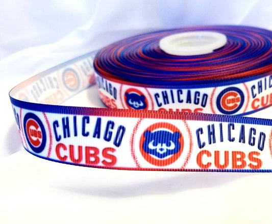 5/8" Chicago Cubs Patriotic Ribbon. Baseball Sports MLB Ribbon. Red White and Blue Chicago Cubs Grosgrain Ribbon