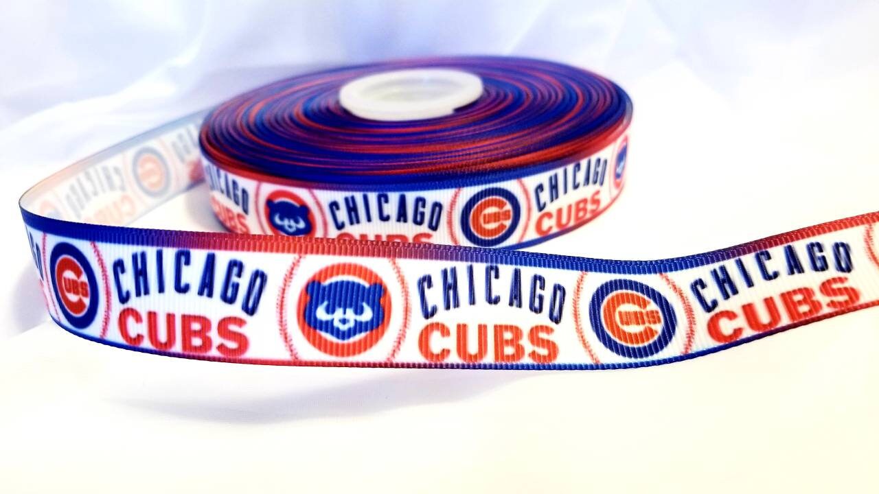 5/8" Chicago Cubs Patriotic Ribbon. Baseball Sports MLB Ribbon. Red White and Blue Chicago Cubs Grosgrain Ribbon