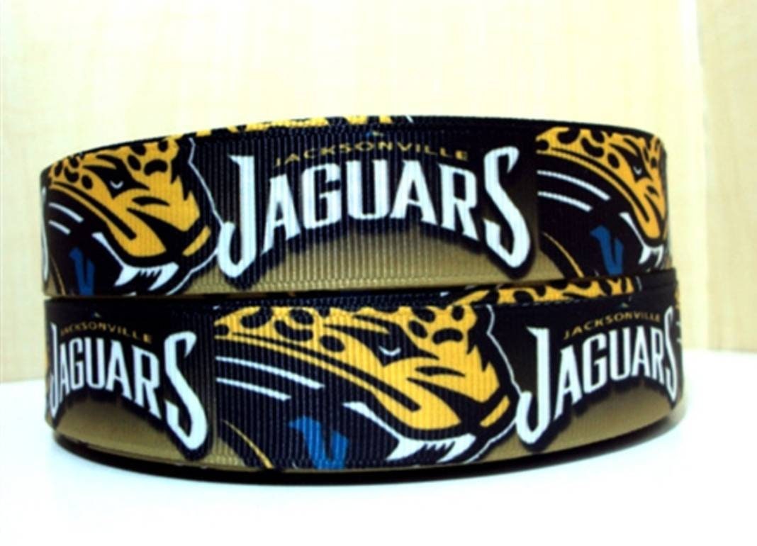 7/8" Jacksonville Jaguars Football Grosgrain Ribbon. Football Ribbon NFL Sports Ribbon