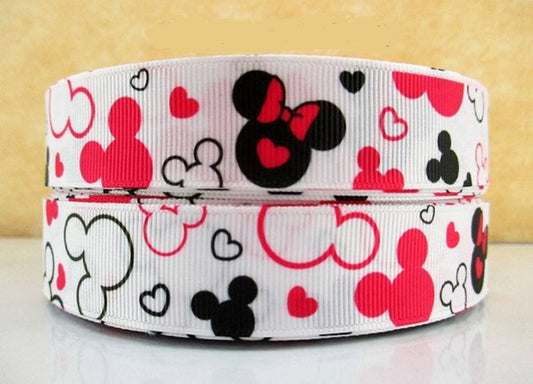 7/8" Mickey and Minnie Mouse Grosgrain Ribbon. Pink Hearts Love