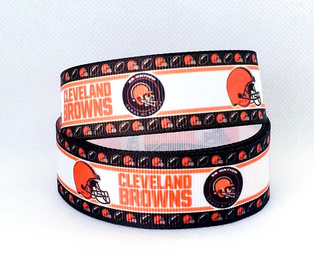 7/8" Cleveland Browns Grosgrain Ribbon. Classic Football Helmet Rimmed Ribbon. Football Ribbon NFL Sports Ribbon