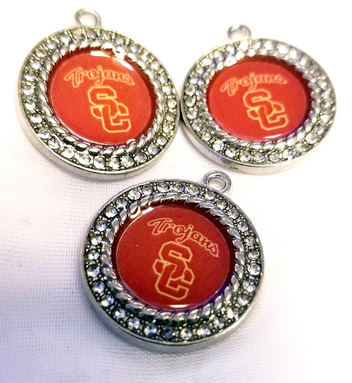 USC Trojans Football Team Charms College Football Charms. Sports Team Charms 2.5cm. Rhinestone Charms Football Jewelry