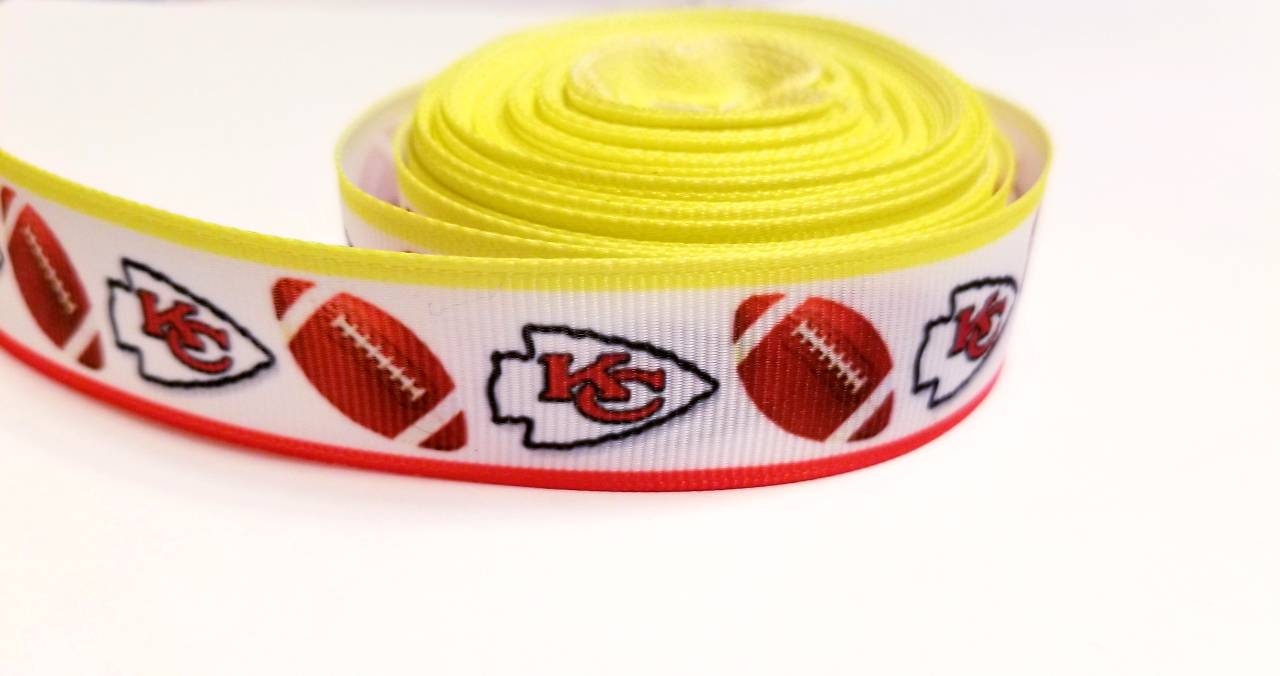 7/8" Kansas City Chiefs Football Ribbon. Football Grosgrain Ribbon NFL Sports Ribbon. Football Design