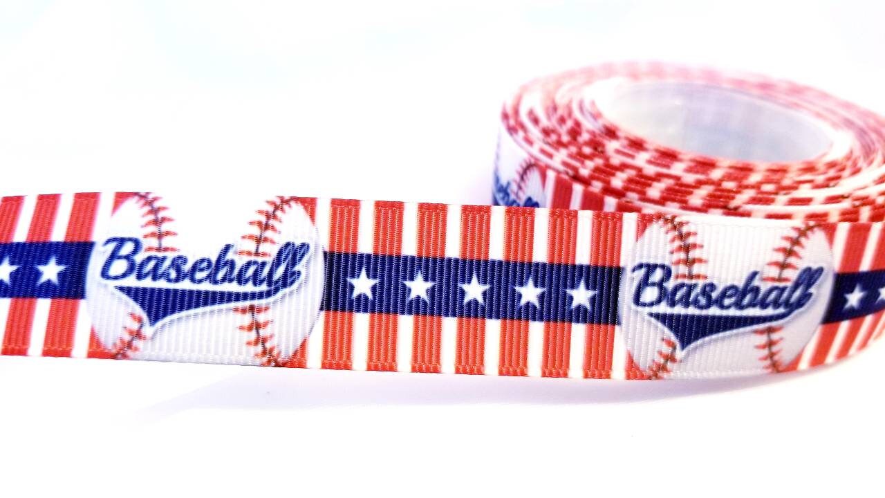 7/8" Major League Baseball Ribbon. Patriotic Baseball Ribbon. Sports MLB Grosgrain Ribbon. All Teams Ribbon