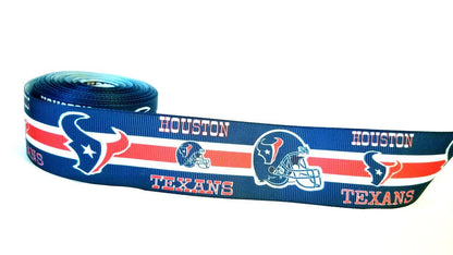 7/8" & 1.5" Houston Texans Football Grosgrain Ribbon. Football Ribbon  Sports Ribbon