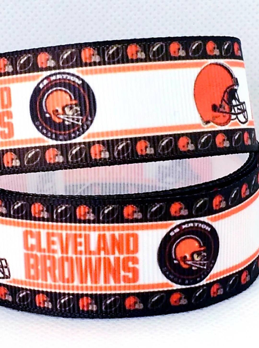 7/8" Cleveland Browns Grosgrain Ribbon. Classic Football Helmet Rimmed Ribbon. Football Ribbon NFL Sports Ribbon