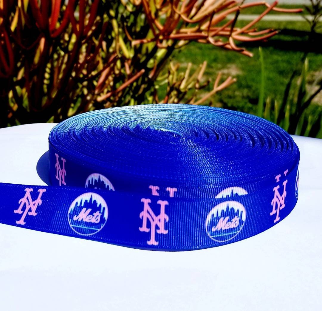 7/8" & 5/8" Pink New York Mets Grosgrain Ribbon. Sports Team Ribbon Pink Sports Ribbon