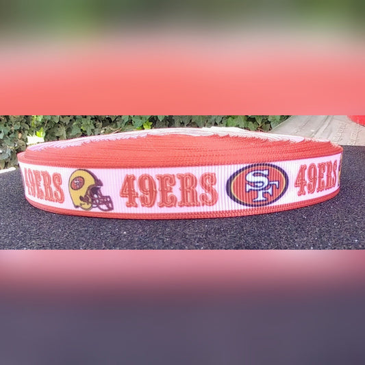 5/8" Pink San Francisco 49ers Football Grosgrain Ribbon. Football Ribbon NFL Sports Ribbon