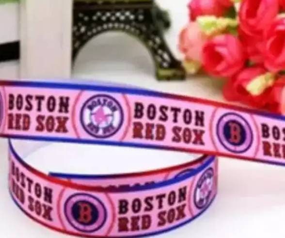 1.5" Pink Boston Red Sox Ribbon, Patriotic Team Favorite, Quality Ribbon, Baseball Team Unique Gift. Pink Sports Team Ribbons