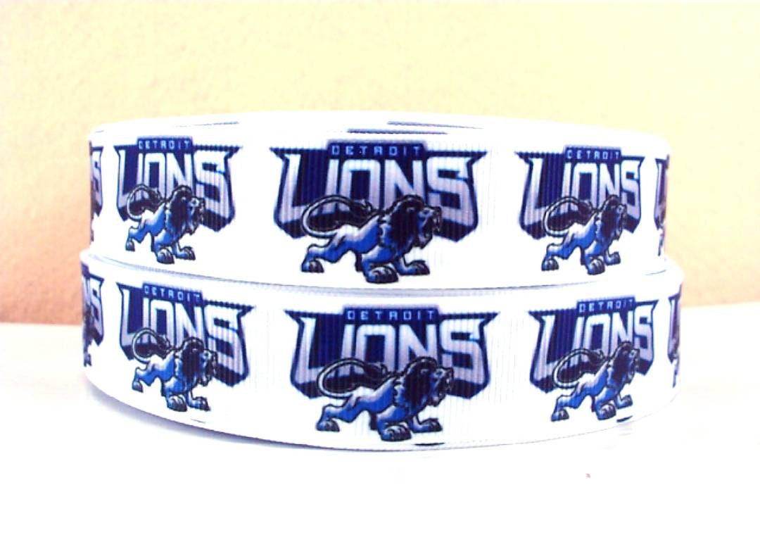 7/8" Detroit Lions Grosgrain Ribbon. NFL Football Sports Ribbon. Detroit Michigan Lions