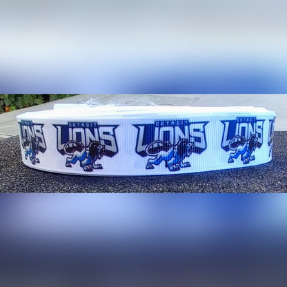 7/8" Detroit Lions Grosgrain Ribbon. NFL Football Sports Ribbon. Detroit Michigan Lions