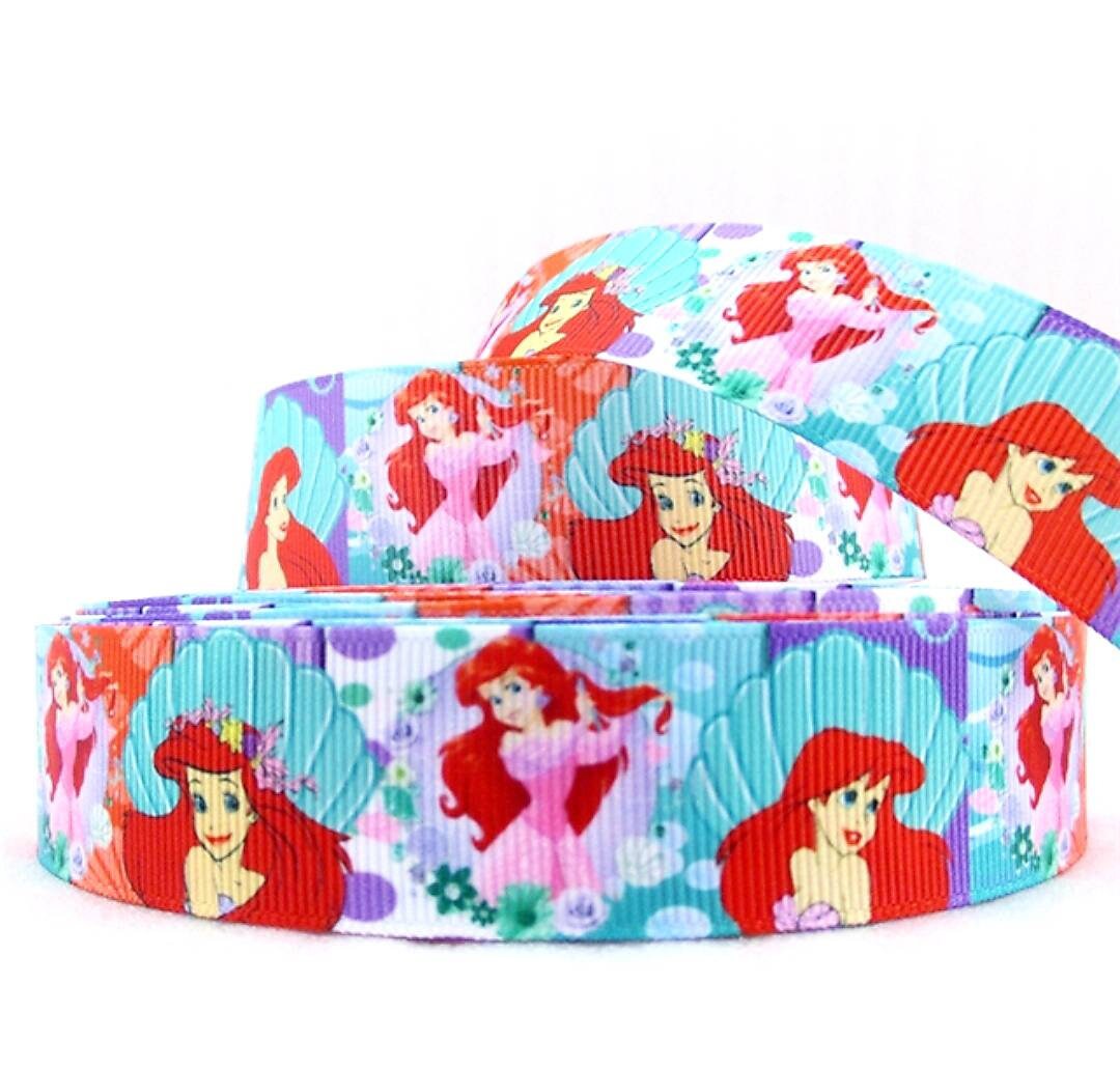 10 yards in stock - 1" Ariel The Little Mermaid Grosgrain Ribbon. Ariel Princess Clam Shells Bubbles