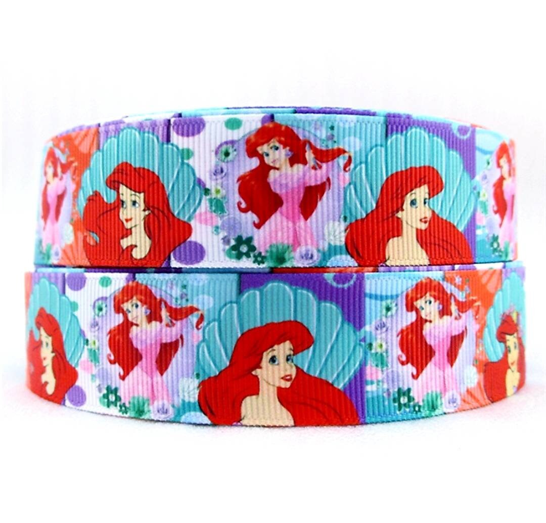 10 yards in stock - 1" Ariel The Little Mermaid Grosgrain Ribbon. Ariel Princess Clam Shells Bubbles