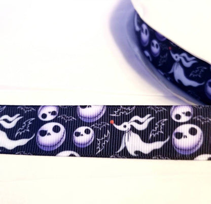 7/8" Jack Skellington and Zero Dog Grosgrain ribbon. Halloween, Nightmare Before Christmas Ribbon.