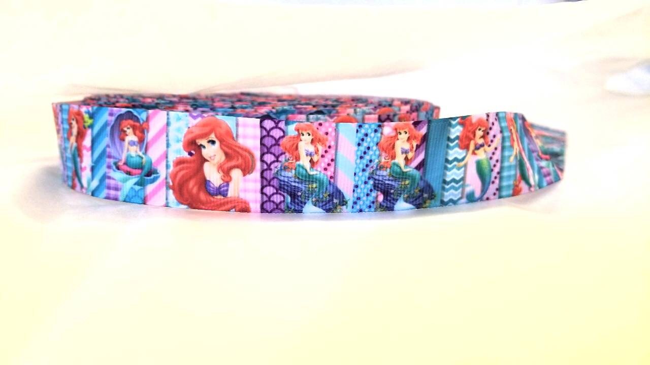 10 yards in stock - 1" Ariel The Little Mermaid Grosgrain Ribbon. Ariel Princess