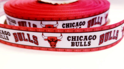 7/8" and 1.5" Chicago Bulls Basketball Grosgrain Ribbon Sports Team Ribbon NBA Ribbon