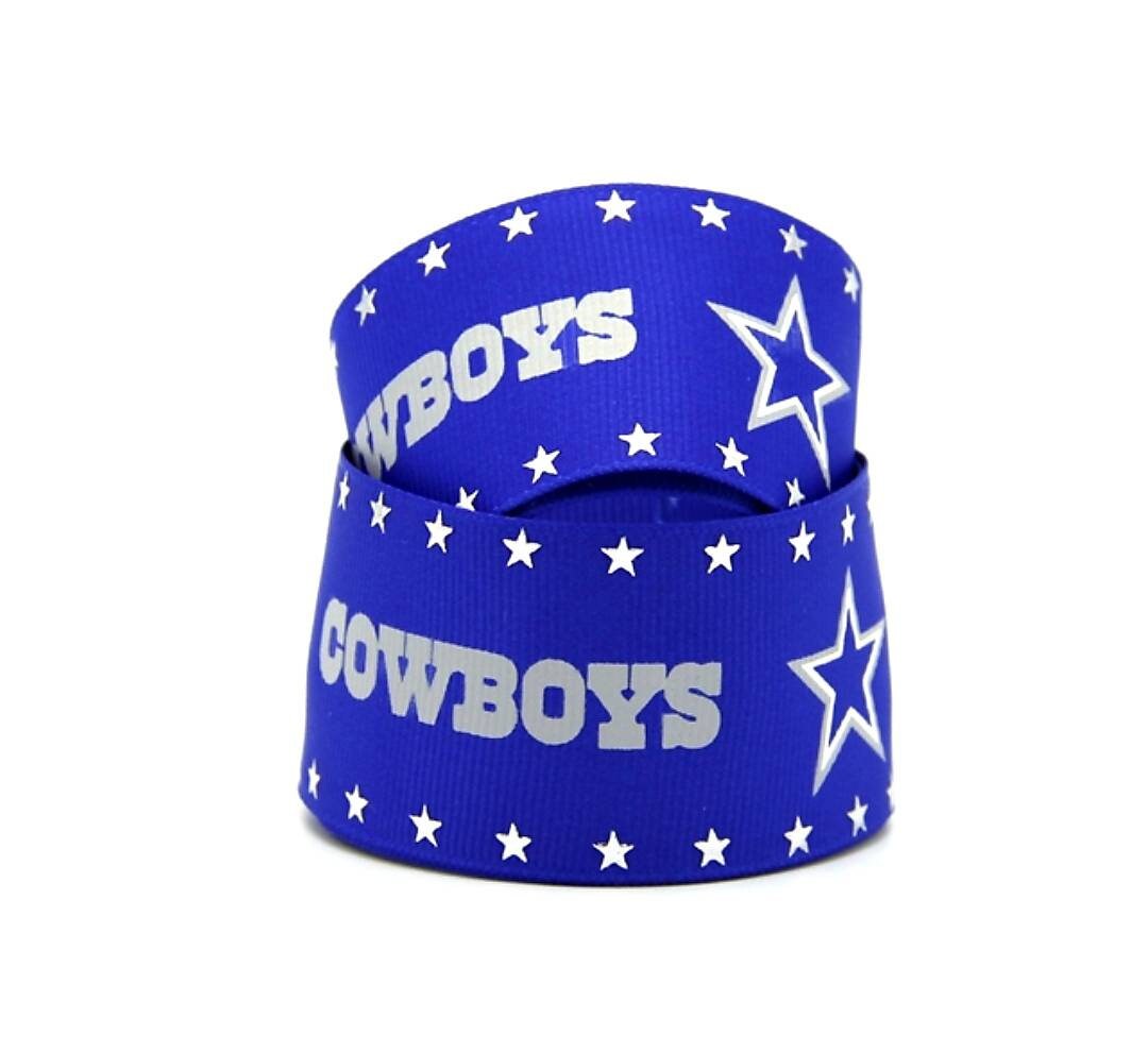 1.5" Dallas Cowboys Blue Silver Foil Stars Grosgrain Ribbon. NFL Football- Team Sports Ribbon- Wide Ribbon