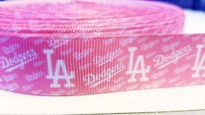 7/8" Pink Los Angeles Dodgers Grosgrain Ribbon. Go Dodger Blue