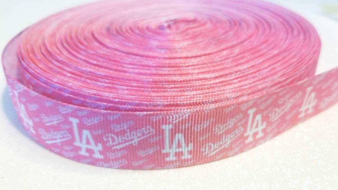 7/8" Pink Los Angeles Dodgers Grosgrain Ribbon. Go Dodger Blue