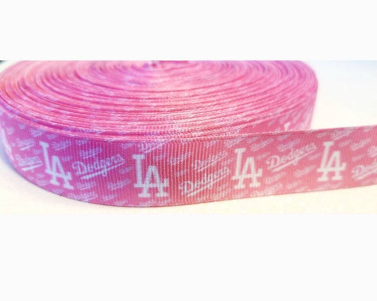 7/8" Pink Los Angeles Dodgers Grosgrain Ribbon. Go Dodger Blue