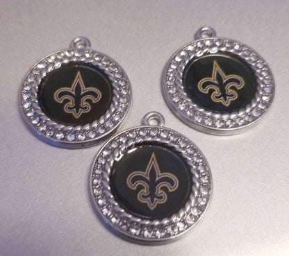 New Orleans Saints NFL Football Charms.  Sports Team Charms in small 2cm and Large 2.5 cm Rhinestone Charms