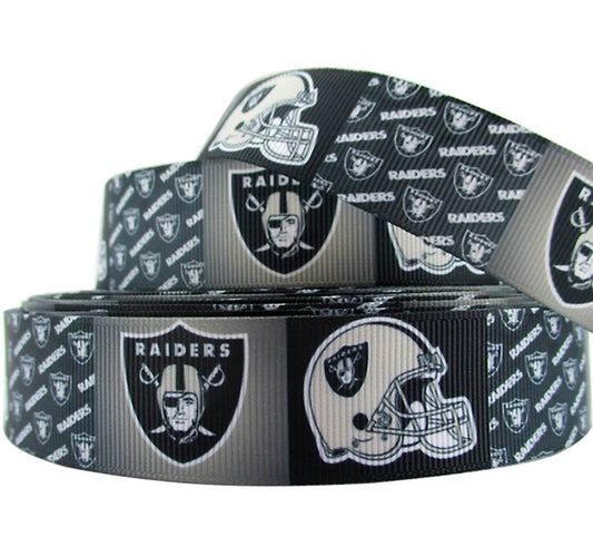 3 yards in stock of 7/8 Los Angeles Raiders. Now in 5/8", 7/8" and 1.5" Grosgrain Ribbon. NFL Football Sports Team Ribbon