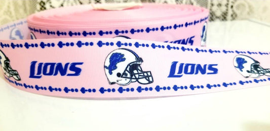 7/8" Pink Detroit Lions Grosgrain Ribbon. NFL Football Sports Ribbon. Detroit Michigan Lions Pink Sports Ribbon