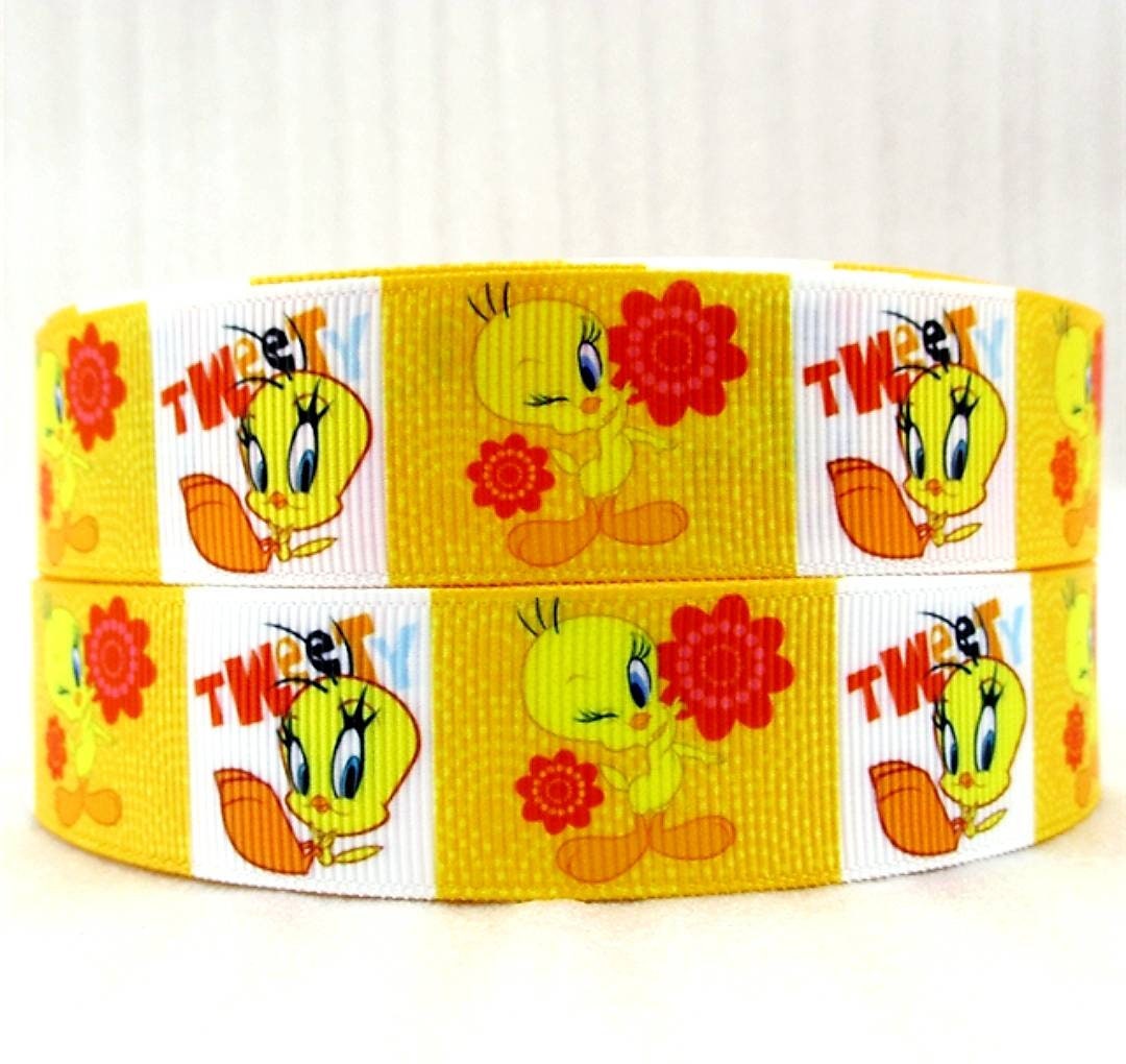 1'' Tweety Bird Grosgrain ribbon. Cartoon Classics