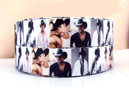 9 yards in stock - 1" Tim McGraw Country Singer grosgrain ribbon