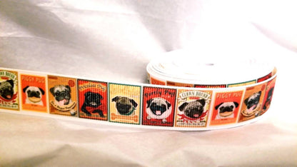 5/8'' Pug Dog Ribbon. Piggy Pug Dog