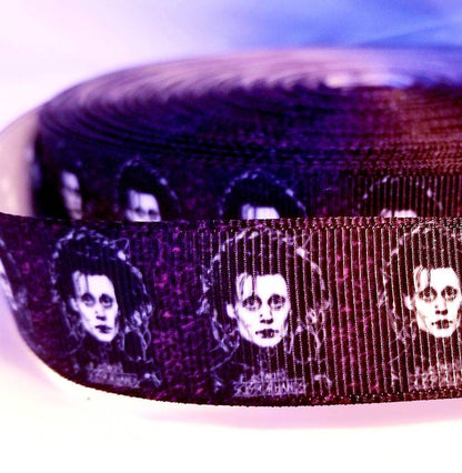 7/8" Edward Scissorhands grosgrain ribbon. Johnny Depp Tim Burton