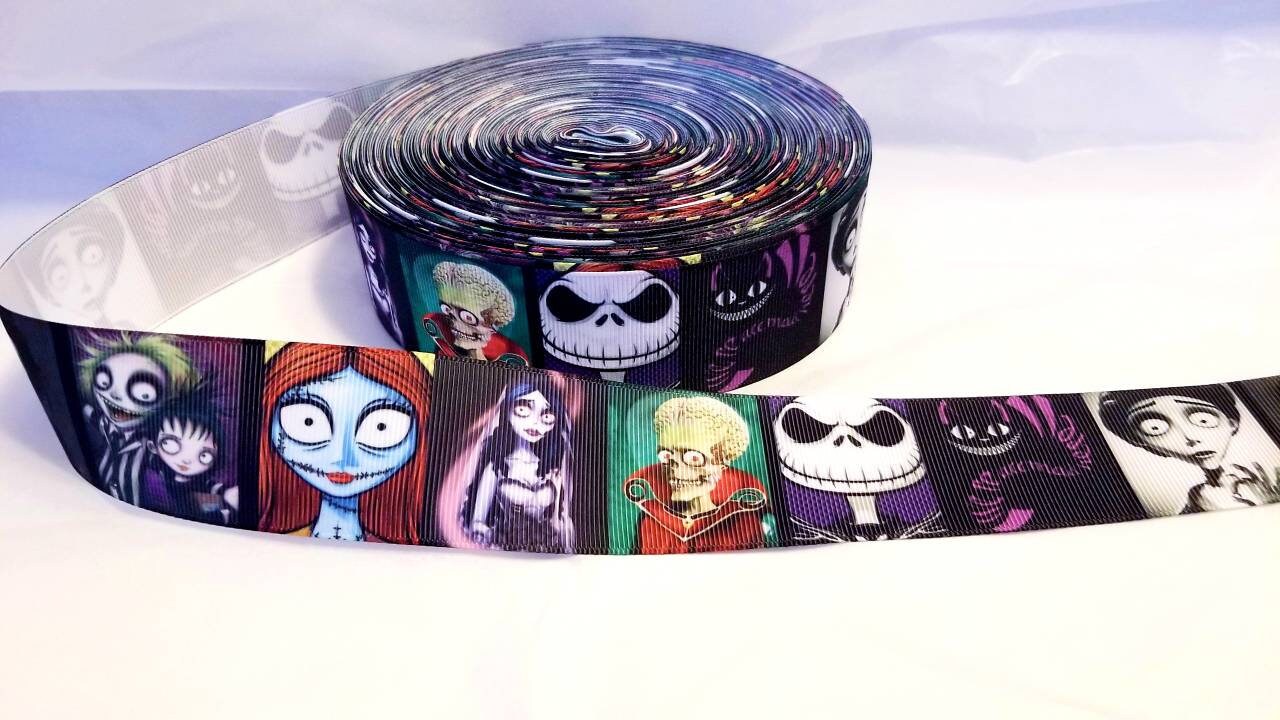 1.5" Edward Scissorhands- Johnny Depp Jack Skellington- BeetleJuice- Jack and Sally grosgrain ribbon- Tim Burton Classics-Ribbon Best Seller