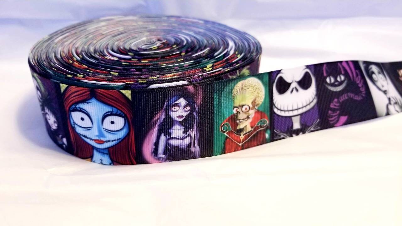 1.5" Edward Scissorhands- Johnny Depp Jack Skellington- BeetleJuice- Jack and Sally grosgrain ribbon- Tim Burton Classics-Ribbon Best Seller