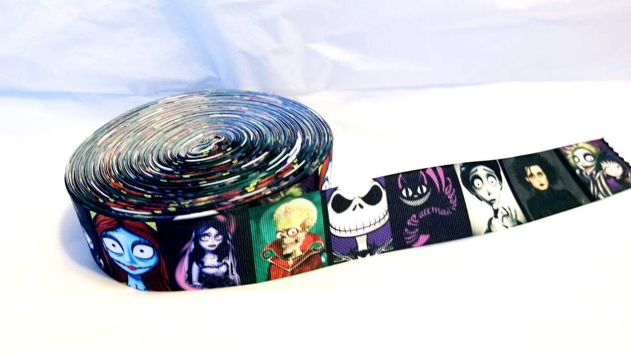 1.5" Edward Scissorhands- Johnny Depp Jack Skellington- BeetleJuice- Jack and Sally grosgrain ribbon- Tim Burton Classics-Ribbon Best Seller