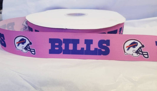 1.5" Pink Buffalo Bills Grosgrain Ribbon. Pink  Football Ribbon NFL Sports Team Ribbon