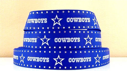 1.5" Dallas Cowboys Blue Silver Foil Stars Grosgrain Ribbon. NFL Football- Team Sports Ribbon- Wide Ribbon