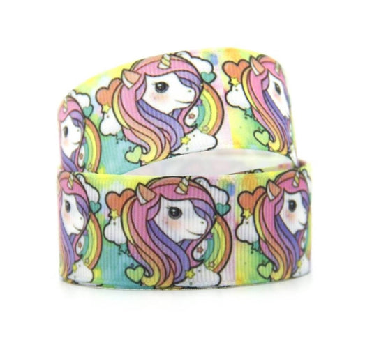 5/8" Rainbow Unicorn Grosgrain Ribbon. Bright Colors Girl Unicorn.