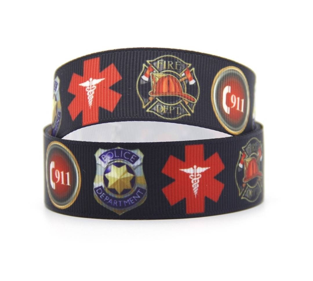 7/8" First Responders Appreciation Ribbon. Police Firefighters Medical Hospital 911 Ribbon. Red cross Ribbon