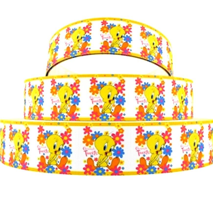 7/8'' Tweety Bird Grosgrain ribbon. Cartoon Classics Flower Power