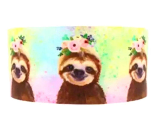 7/8" Sloth Grosgrain Ribbon. Rainbow of colors Sloth Animal Ribbon. Cute Flower Sloth colorful ribbon