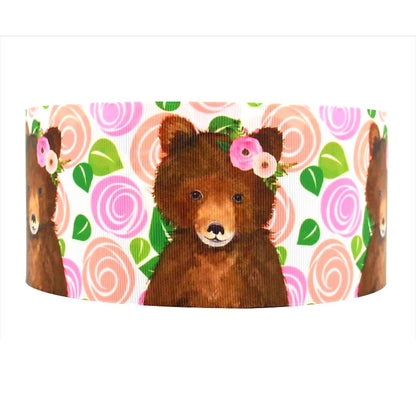 7/8" and 1.5" Teddy Bear Grosgrain Ribbon Adorable Flower Bear Baby Showers. Bear Animal Ribbon. Diaper Cake ribbon. Baby Theme Ribbon