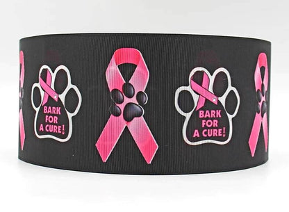 1.5" Breast Cancer Ribbon- Dog Paws Bark for a cure grosgrain Ribbon-Pink Power. Dog Ribbon. Dog Paw Ribbon. Fight for a cure ribbon.