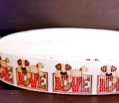 5/8" Dog Love Grosgrain Ribbon. Puppy Cute Dog