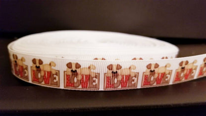 5/8" Dog Love Grosgrain Ribbon. Puppy Cute Dog