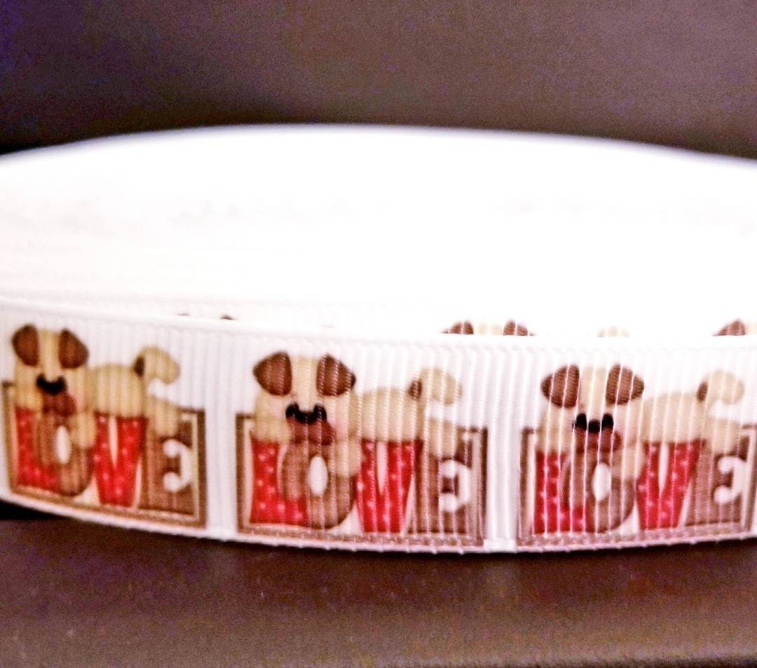 5/8" Dog Love Grosgrain Ribbon. Puppy Cute Dog