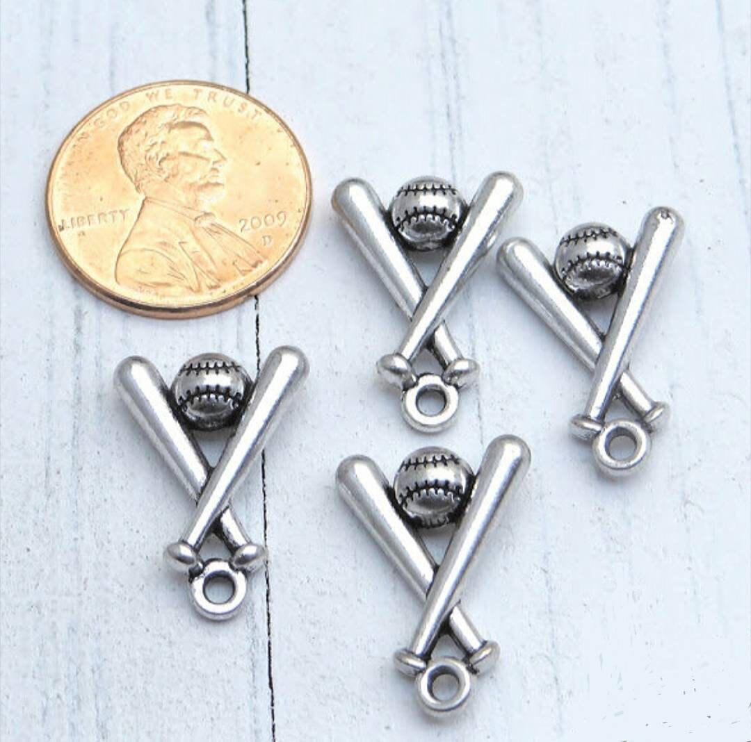 Baseball Bats and Ball Jewelry Charms.  Alloy Metal