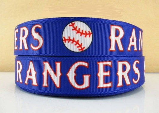 7/8" Texas Rangers MLB Grosgrain Ribbon. Baseball Sports MLB Ribbon. Deep Blue Background