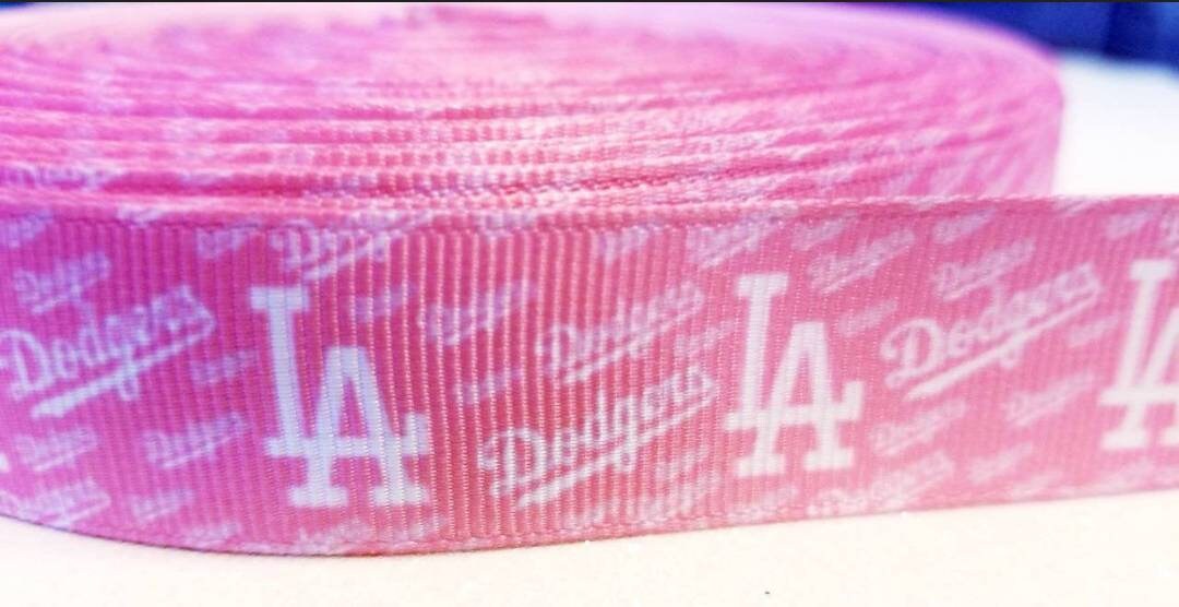 5/8" Pink Los Angeles Dodgers Grosgrain Ribbon. Go Dodger Blue