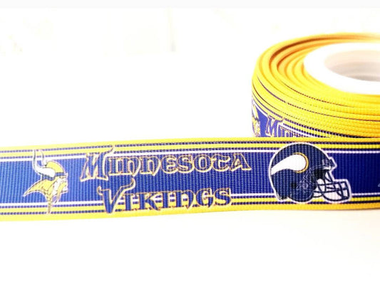 7/8" Minnesota Vikings Grosgrain Ribbon. NFL Football Sports Ribbon.