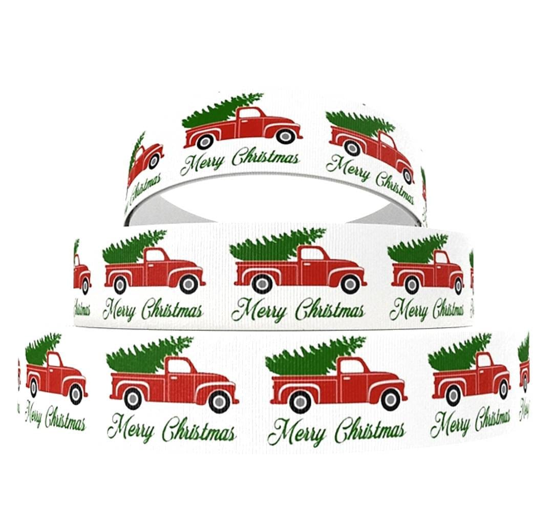 7/8" Christmas Truck Merry Christmas Tree Holiday Ribbon